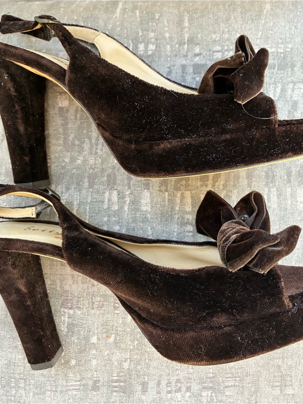 Bettye Muller Chocolate Brown Velvet Slingback Heels with Bow